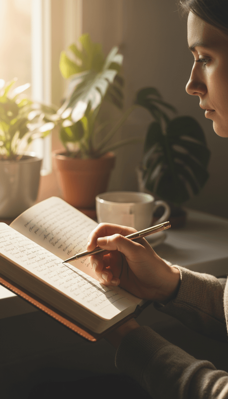 Persona escribiendo en un diario para reconocer bucles de pensamiento