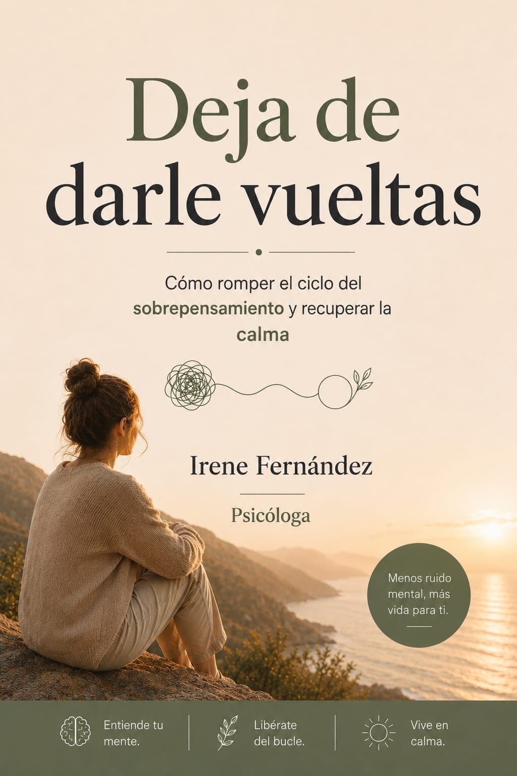 Portada del libro Deja de darle vueltas con una mujer contemplando un paisaje sereno.